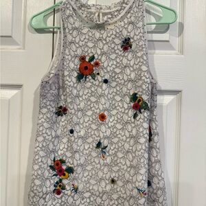 Maeve White Lace Top with Floral Accents